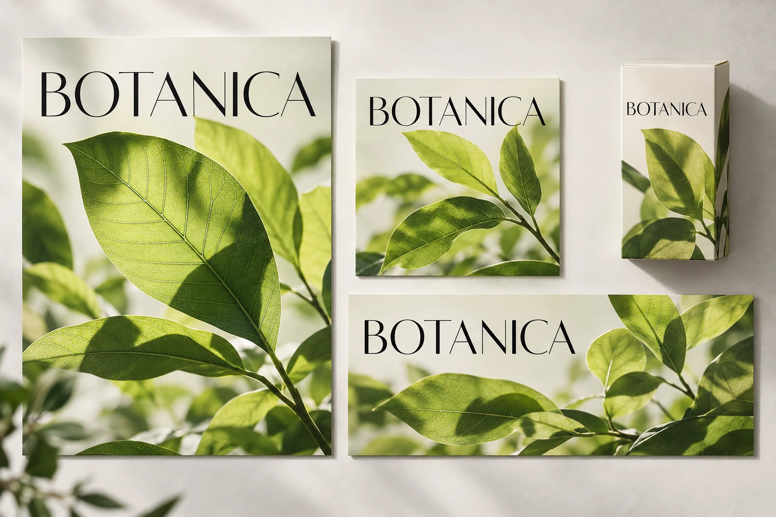 Зелёная рекламная серия BOTANICA с растительными мотивами в нескольких пропорциях
