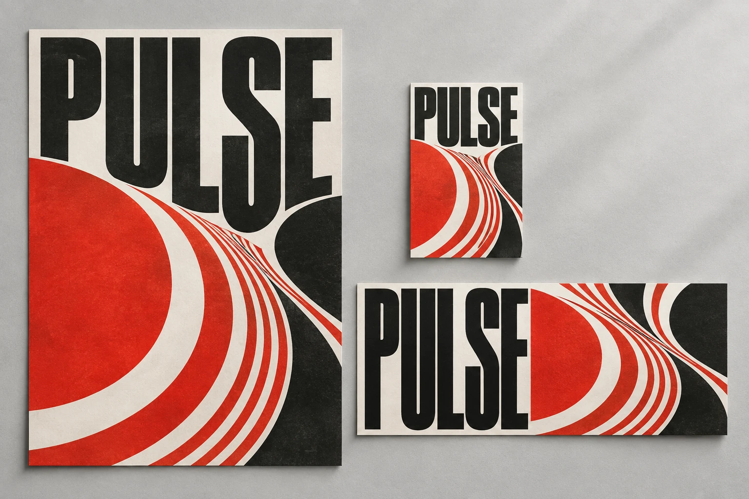 Красно-чёрная серия PULSE: афиша, листовка и горизонтальный рекламный макет